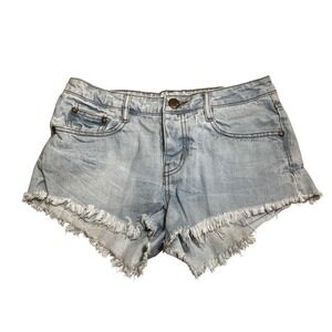 The Frayed Mid Rise Denim Shorts Frayed Hem‎ Light Wash Women's Size 4